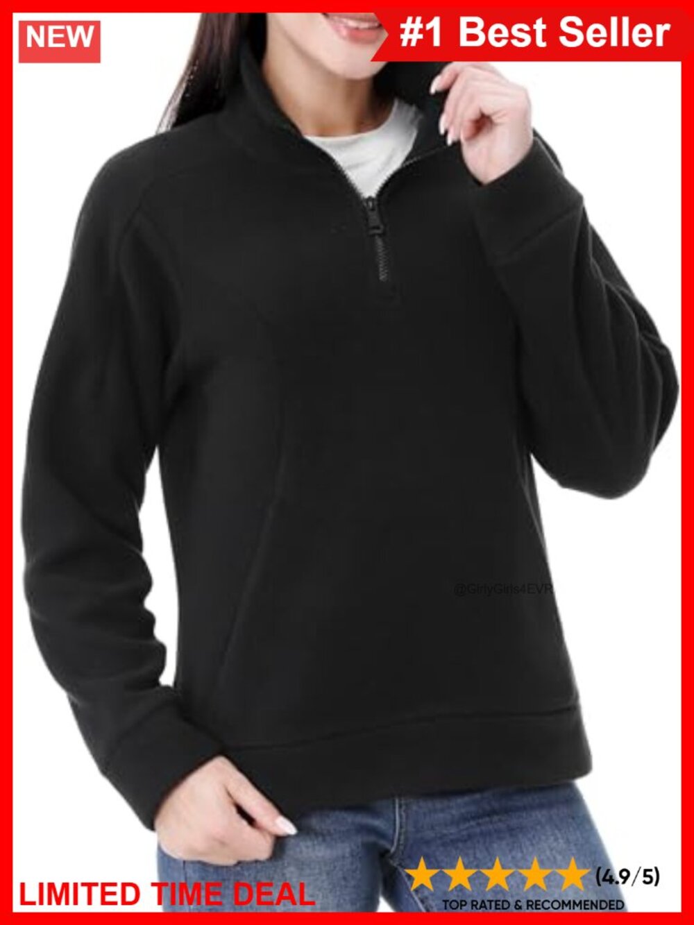Women's Soft Polar Fleece Half-Zip Pullover Sweatshirt Mock Neck Pocket